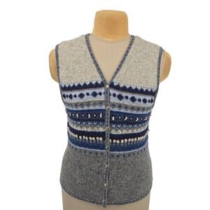 Vintage Ashley Hill Sweater Vest Women S Blue Shetland Wool Fair Isle Button Up